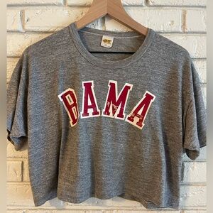 Russell Athletic Gray Crop Top with Red Lettering